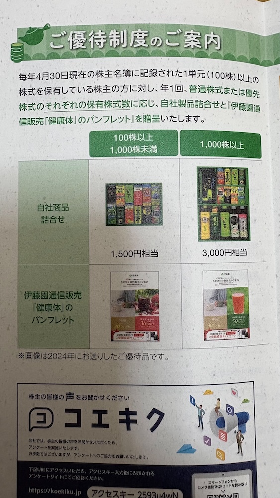 2025年伊藤園株主優待 優待制度の案内