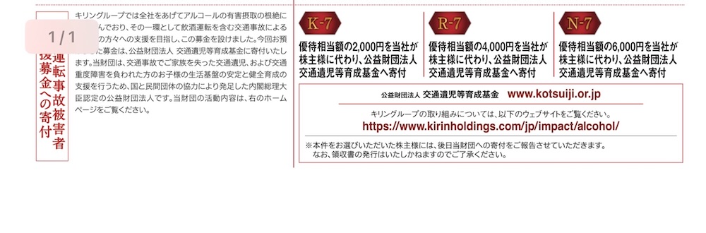 2024年キリンホールディングス株主優待 優待品のご案内