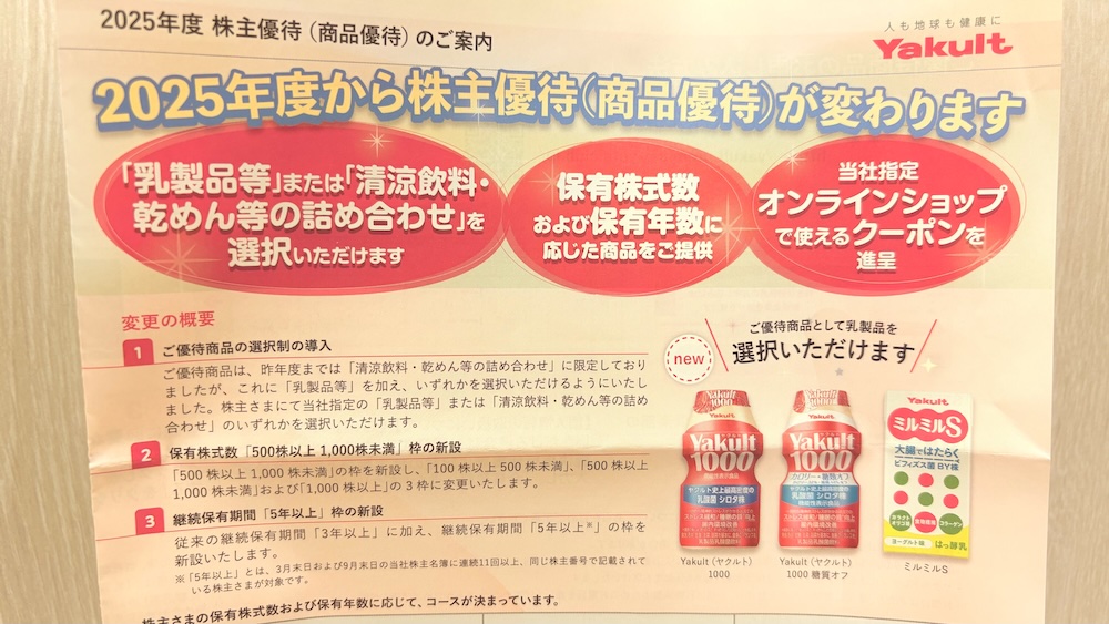 2025年ヤクルト株主優待 商品優待のご案内